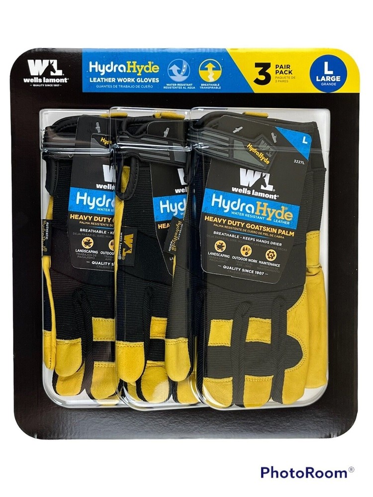 Wells Lamont Adult Large (L) HydraHyde Leather Heavy Duty Work Gloves, 3…